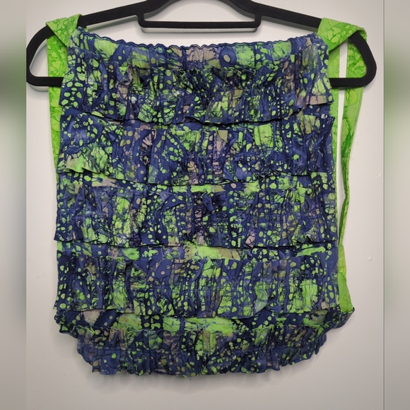 Handmade Green And Blue Batik/Tie-dye Ruffles And Drawstring Backpack - Picture 1 of 10